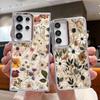Винтажный чехол с цветочным принтом для Samsung S26 S25 Ultra S24 Plus S23 S22 S21 FE A54 A55 A16 A36 A56 A17 A37 A57 5G Покрытие Линзы Прозрачный Мягкий Чехол