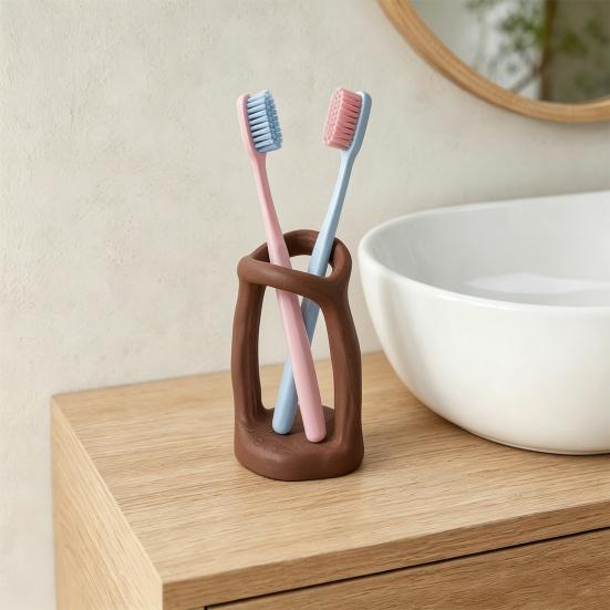 Toothbrush Holder, with Irregular Hollow Artistic Shape, Modern Style Compact Bathroom Organizer, Matte Finish Multi-Use Storage Rack