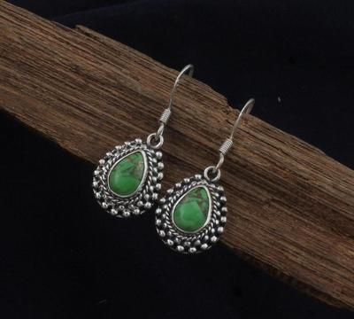 Серьга из стерлингового серебра 925 пробы с зеленым медным бирюзовым драгоценным камнем ручной работы в стиле бохо, дизайнерская, свадебный подарок