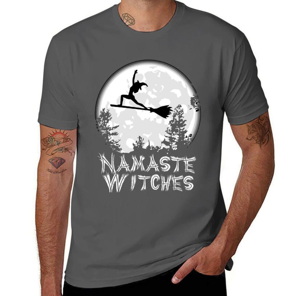 Namaste Witches Shirt Funny Halloween Yoga Tshirt Plus Size Summer Short Sleeve Tshirt