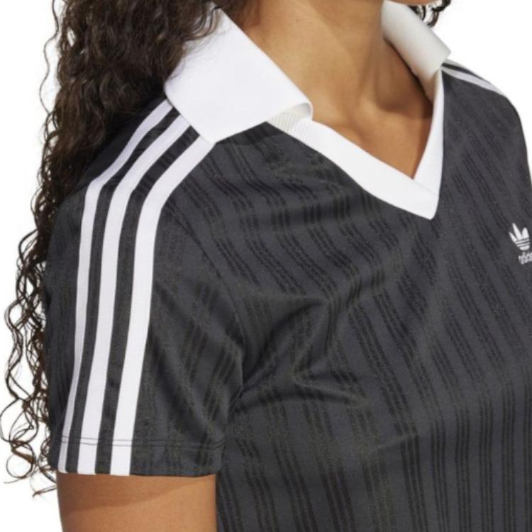 adidas Оригинальная рубашка поло с вышитым логотипом бренда FW24 с коротким рукавом в полоску, женские рубашки поло черного цвета JD2606