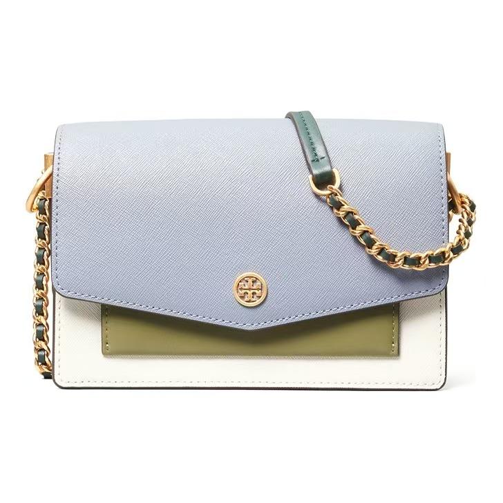Tory Burch Tb Robinson Color Block Leather Mini Shoulder Bag Women Bags Cloud-Blue 80758-420