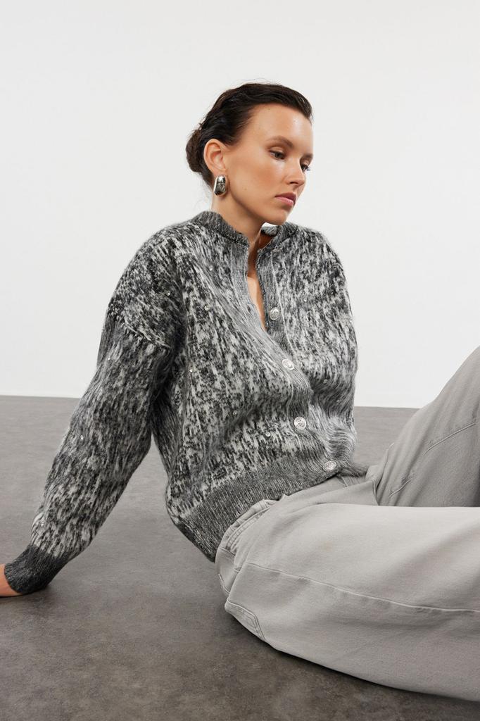 Women's Elegance Style Cardigan Blue Soft Textured Patterned Knitwear Cardigan