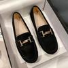 Мода 2025 Бренд Металлическая Пряжка Мокасины Женщины Обувь из Натуральной Кожи Свиная Кожа Лоферы Femmes Слипоны Замшевые Балетки Женская Обувь Для Ходьбы