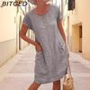 BITCED Женское летнее миди-платье однотонной расцветки, повседневное свободное платье с карманами, больших размеров