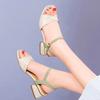Fashion Women's Sandals Block Heel For Office Work Open Toe Chunky Ladies Shoes Green Leather Thick On Offer And Premium Korea Vip