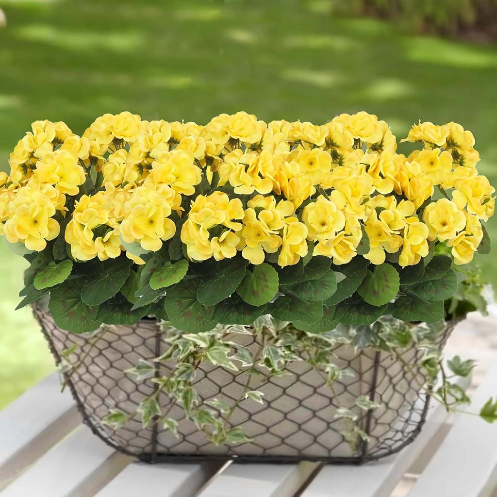 2/5 шт. Реалистичные искусственные герани - Яркие цветочные букеты с пышными зелеными листьями - Пластиковые цветы для внутреннего/наружного декора