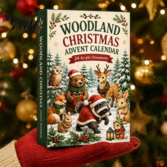 Creative Desk Ornament 24 Days Christmas Advent Calendar, Forest Animals Countdown Calendar Cute Acrylic Collectible Toys for Holiday Party Decoration