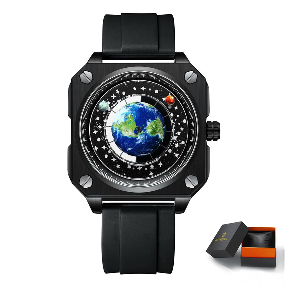 New Men's Watch Creative Cool Big Dial Moon Earth Star Sky Silicone Steel Band Quartz Watch