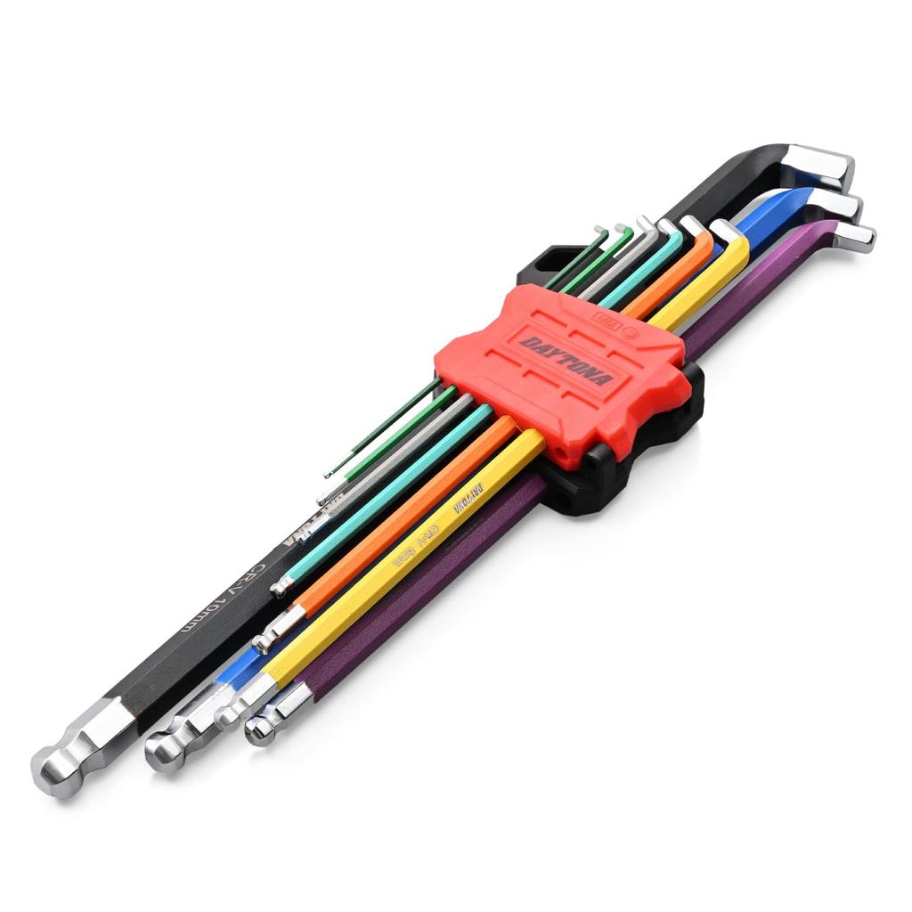 Daytona Motorcycle Tool Hex Wrench Ball Single Short 61384 Set, 9-Piece Set, Point, 108° Side, Multicolor, Type, 1.5, 2.0, 2.5, 3.0, 4.0, 5.0, 6.0,