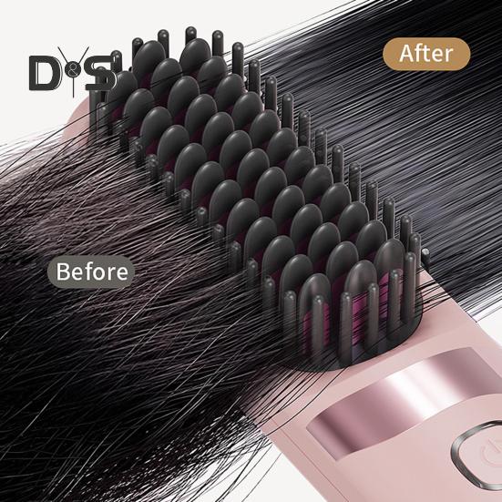Беспроводной выпрямитель для волос Щетка 3 температурных режима Регулируемый светодиодный дисплей Быстрый нагрев Портативная дорожная электрическая горячая щетка Укладка вьющихся волос