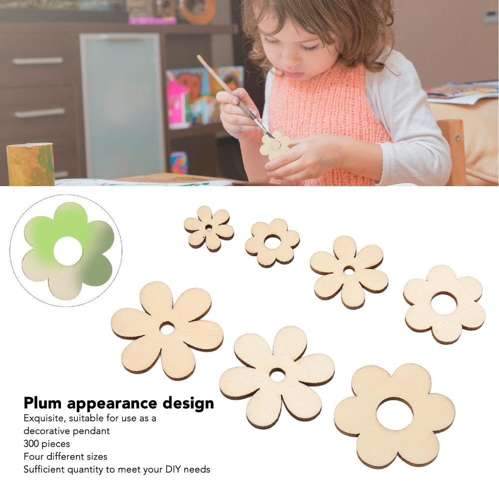 300Pcs Plum Blossom Shape Flower Wooden Embellishments Floral Wood Ornaments For DIY Projects