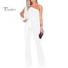 Лето-весна женский комбинезон на одно плечо с одним рукавом с разрезом на шнуровке узкая талия с широкими штанинами чистый цвет формальный стиль вечерние выпускной банкетный длинный комбинезон