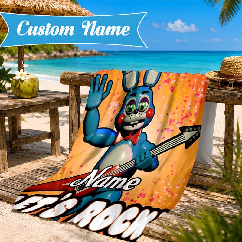 Custom Name Five Nights horror Theme Heart In Space Adventure Microfiber Beach Towel, Lightweight for Summer Travel, Swimming Pool Fan Gift