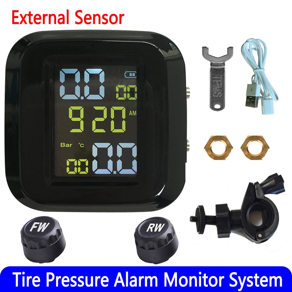 Car Tyre Pressure Alarm Monitor System TPMS 2 External Sensors LCD Display Temperature Warning Wireless Solar Motorcycle Parts