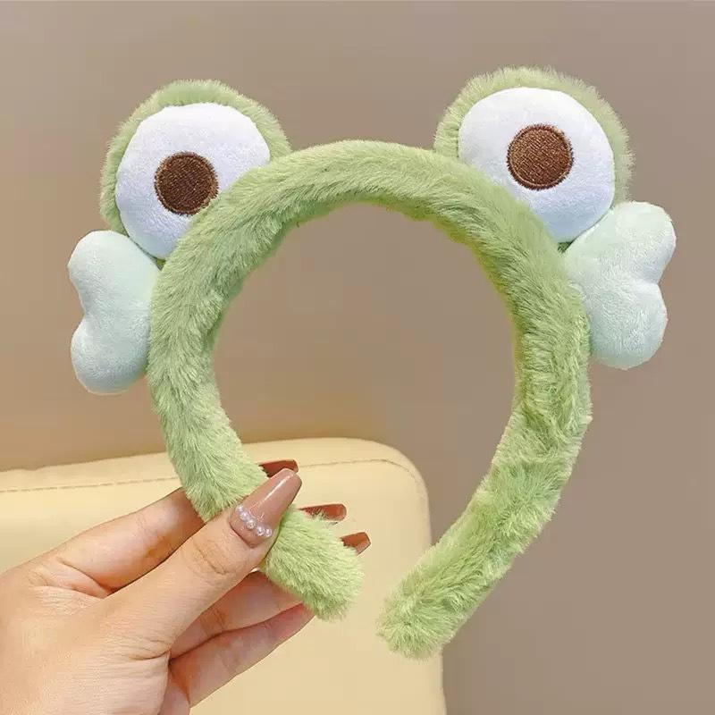 Cute Plush Green Heart Frog Headband for Women - Cartoon Frog Hair Band for Face Washing