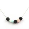 Stones and Minerals. Matte Black Onyx Pearl Necklace 8 Mm + Brazilian Kunzite + Amazonite On Stainless Steel Chain.