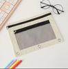 Transparent Three-Hole Pencil Case, Oxford Cloth, Mesh Design, Double Zipper, Waterproof