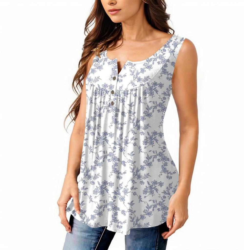 Женская мода плиссированная безрукавка повседневная футболка жилет топ на пуговицах