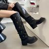 2024 Новые сапоги для снега до колена в стиле панк для женщин, высокие сапоги, трендовая зимняя обувь, новые дизайнерские туфли, модные, массивные, повседневные, мотоциклетные
