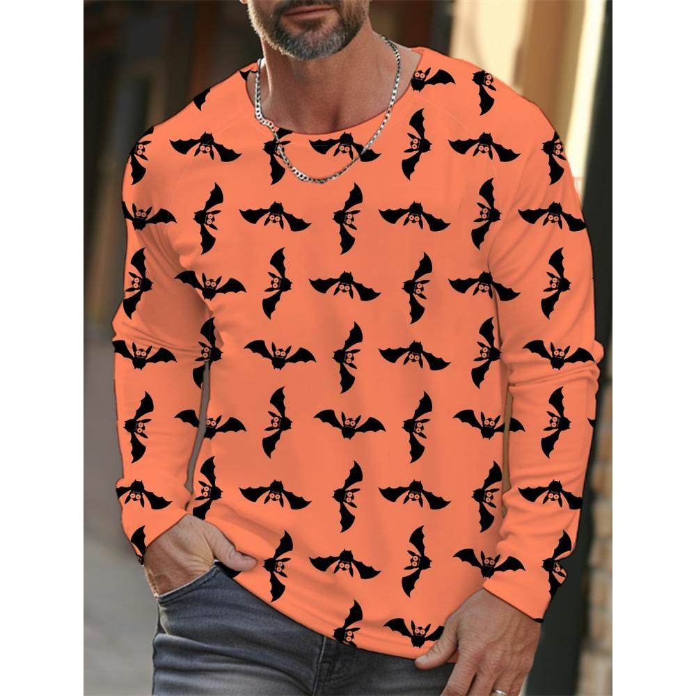 Autumn and Winter Men's Long Sleeve Halloween 3D Printed Pumpkin Print T-Shirt Men's Streetwear Round Neck Long Sleeve
