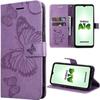 Protective Case - BOOLING - for Samsung Galaxy A14 4G-5G - Butterfly Pattern - Purple Synthetic Leather - Semi-rigid