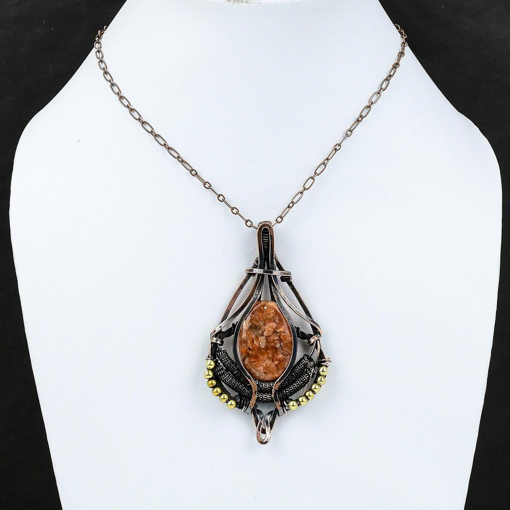 Подвеска из солнечного камня Подвеска, обернутая медной проволокой Подвеска ручной работы Украшения из солнечного камня Подвеска из настоящего драгоценного камня Подарок для нее Украшения, обернутые медной проволокой