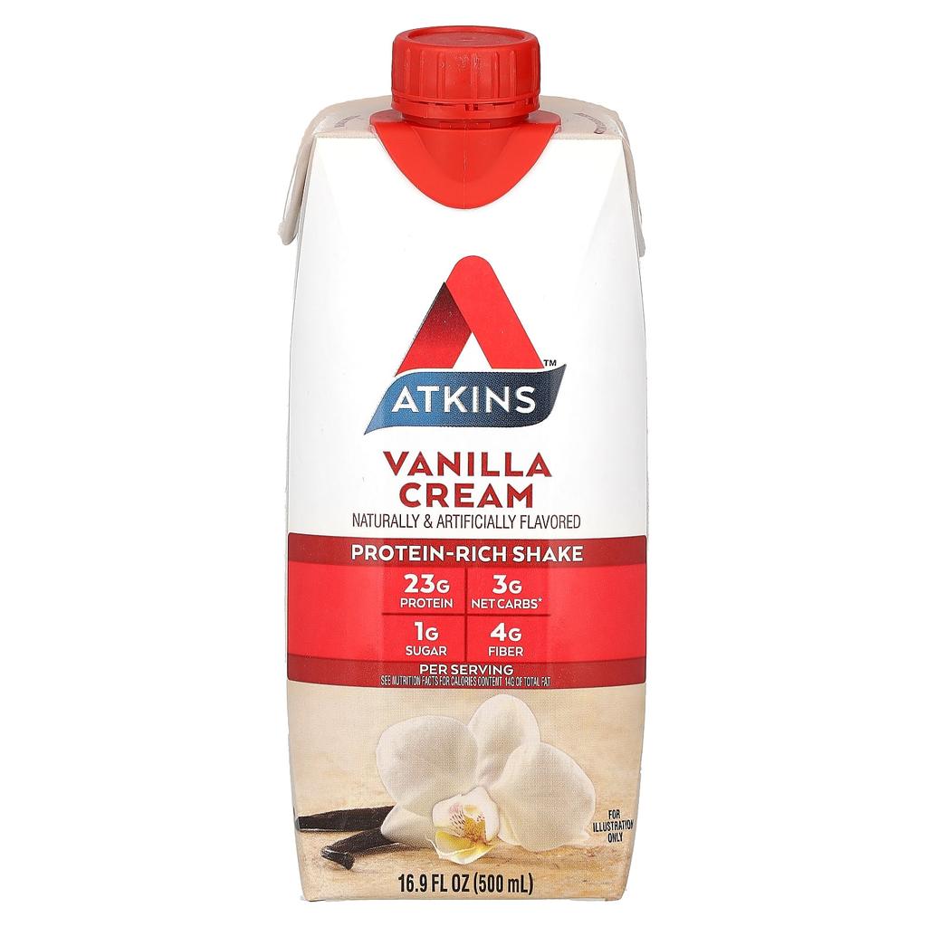 Atkins Protein Rich Shake, Vanilla Cream, 4 Packets, 16.9 Fl Oz (500 Ml) Each