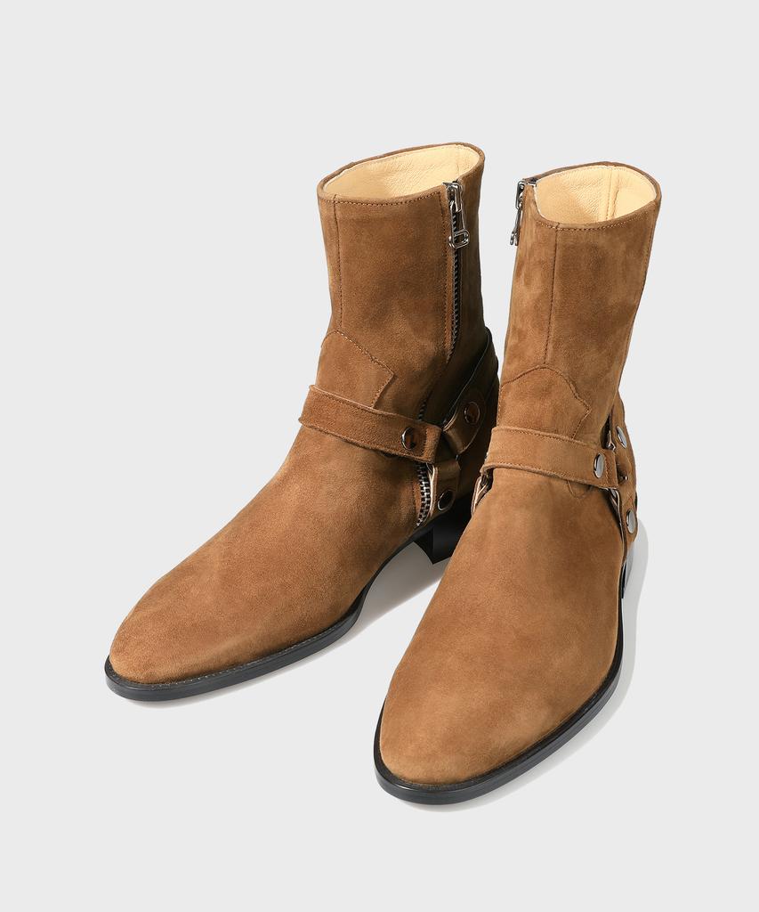 Firenze Atelier Slim Toe Velcro Line Suede Zip-Up Boots 3344-Qs [Mid Brown]
