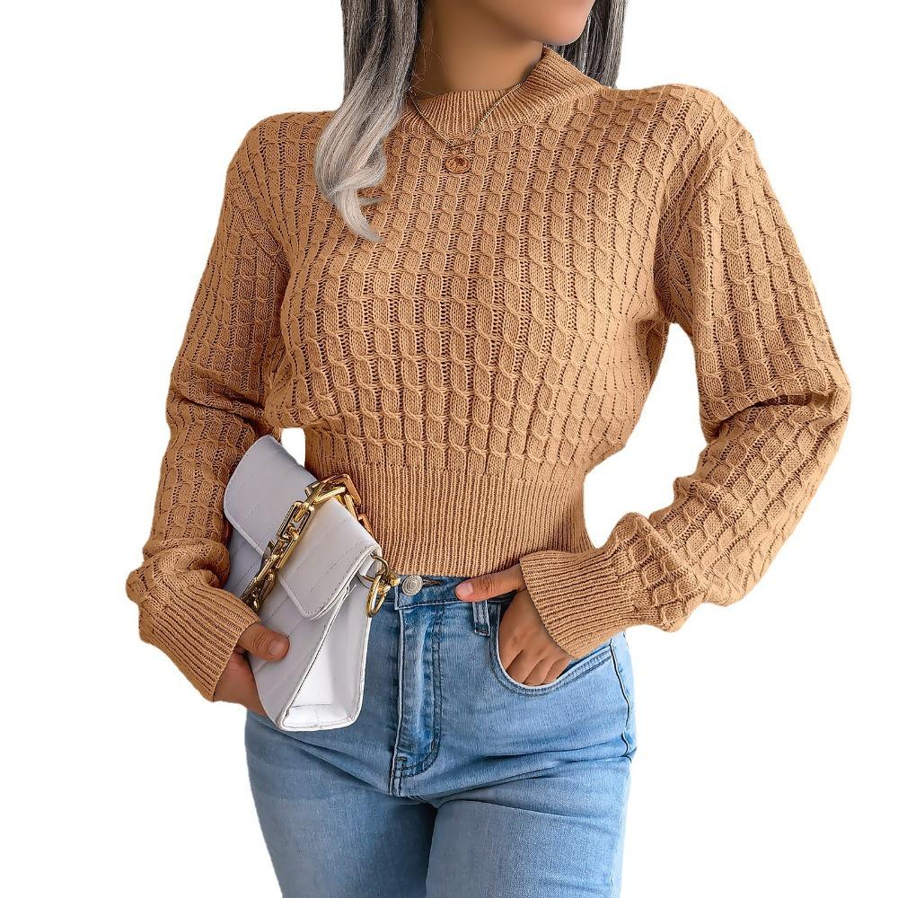 Осенне-зимний вязаный свитер в уличном стиле с длинными рукавами и открытым пупком