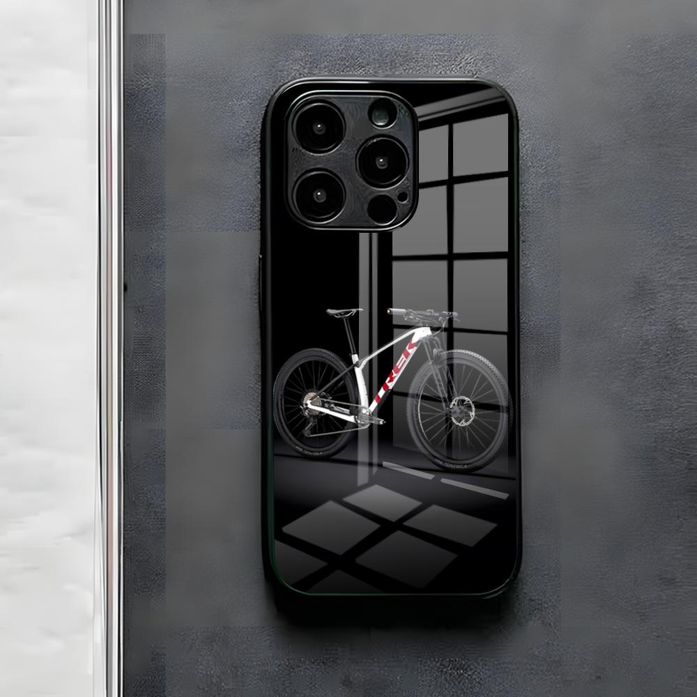 Чехол для телефона Bicycle T-TrekS для iPhone 17 Air 16 E Pro Max 15 14 13 Mini 12 Pro 11 Max Plus Черная стеклянная крышка