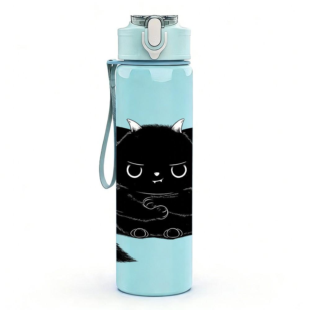 1PC Black Cat Wearing Sunglasses Print 750ml Color Plastic Sports Water Bottle Leakproof Flip Straw Lid Suitable for Sports Office Home Use