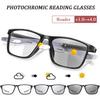 Unisex Photochromic Reading Glasses Classic Square Frame For Presbyopia Anti Blue Light Blocking Lightweight Eyewear