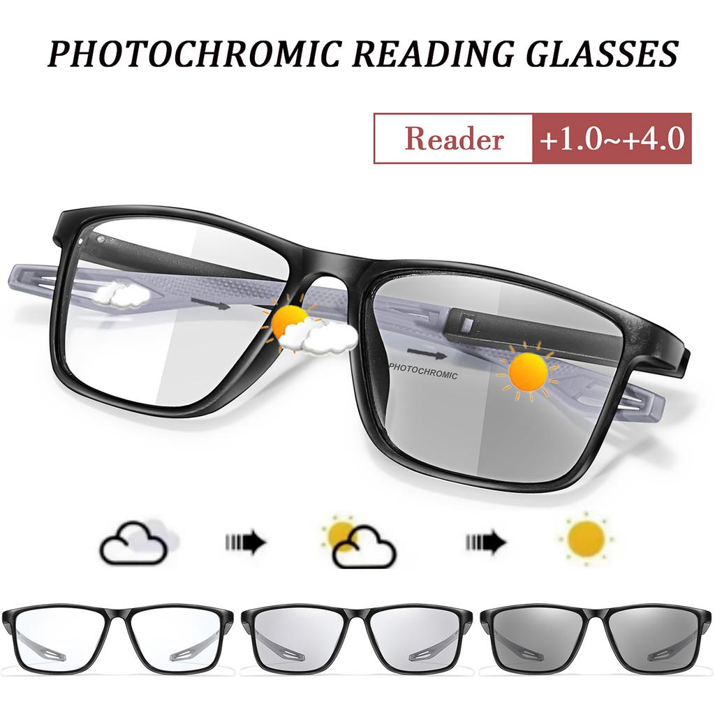 Унисекс Фотохромные Очки для Чтения Классическая Квадратная Оправа Для Пресбиопии Блокирующие Синий Свет Легкие Очки