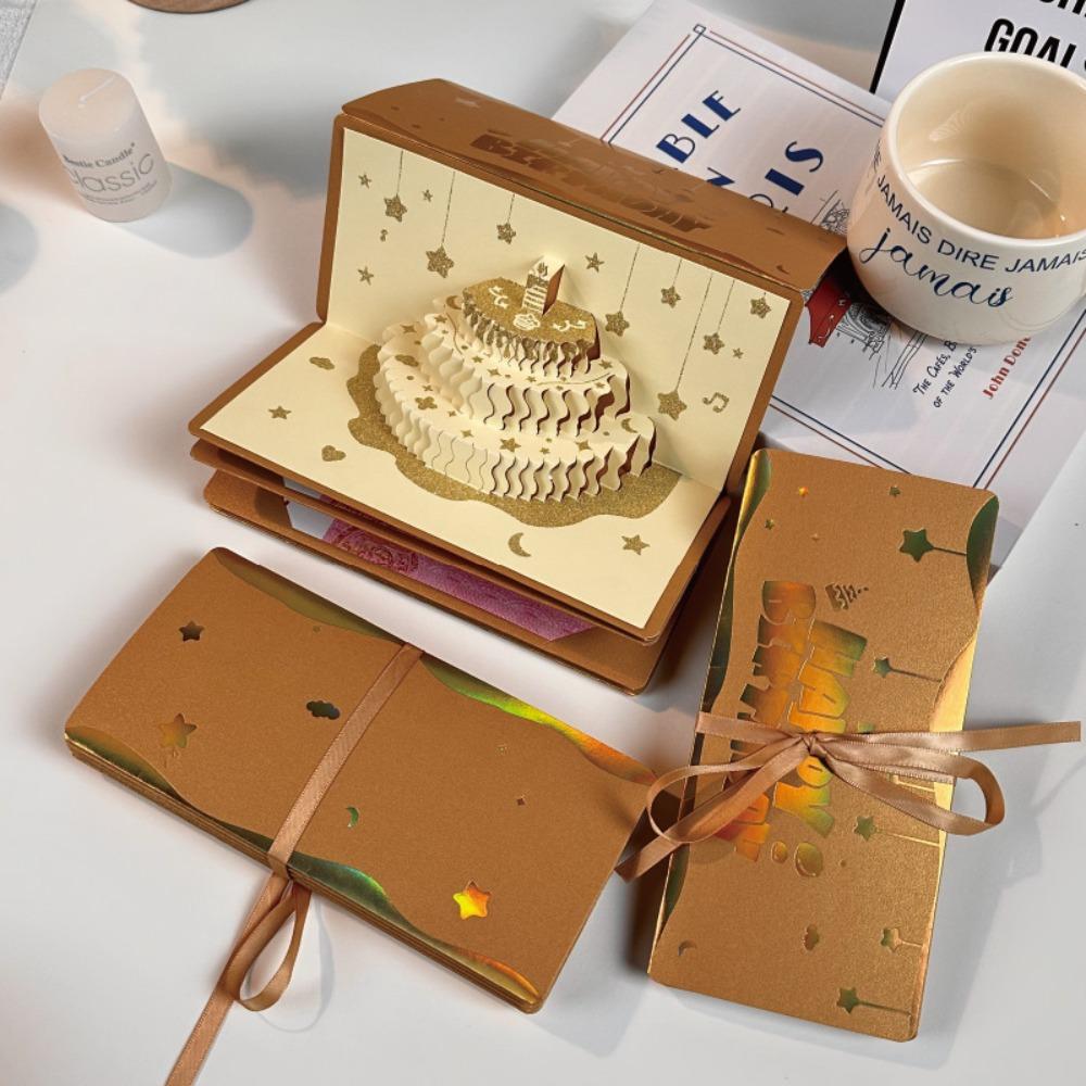 3D pop-up красная конверт-открытка на день рождения 6 кармашков для карт Складная музыкальная открытка со светом Красная золотая конверт-открытка на день рождения