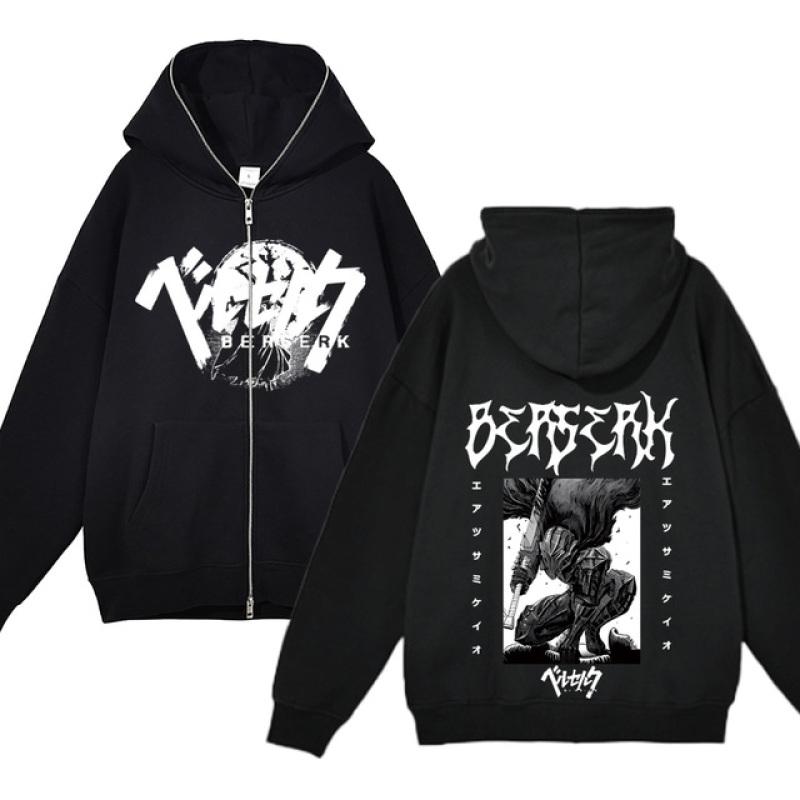 Berserk Sweatshirt Full Zip Jackets Y2k Hoodies Casual Sweatshirts Anime Print Coat Autumn Fleece Clothing Guts Hooded for Men