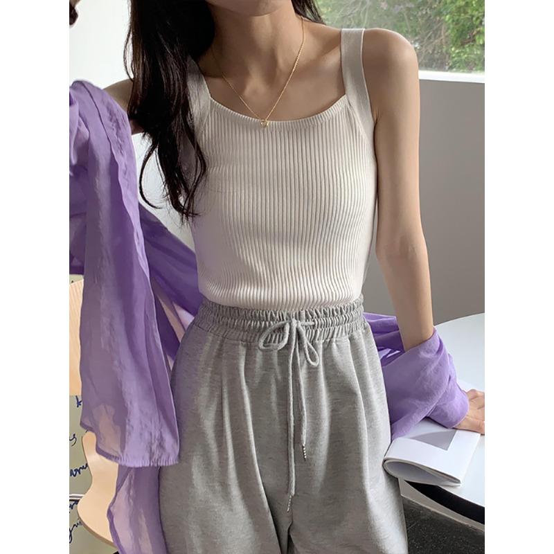 Women Crop Tops Strapy Casual Camis Sleeveless Tank Tops Cute Casual Tops Plain Camis Square Tops for Women Haut Femme Tanks Camis