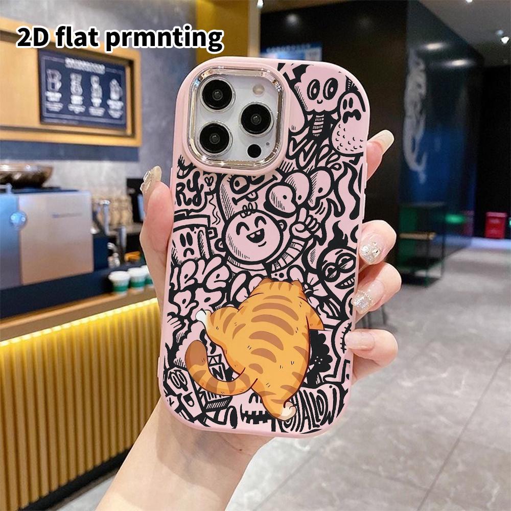 Phone case: 2D flat design suitable for iPhone 18 17 16 15 14 13 Pro protective case, couple style, orange cat back view, Christmas and Halloween gift