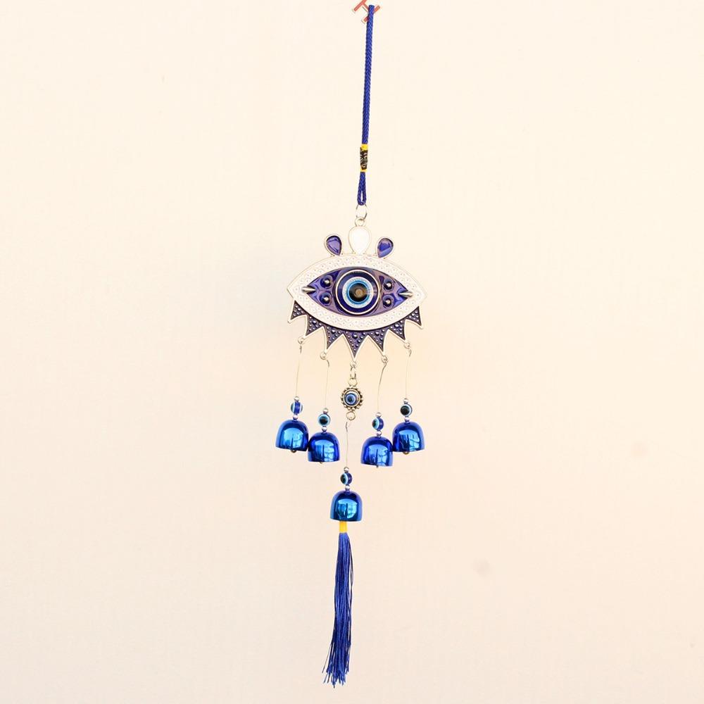 Цветочная тарелка Сглаз Колокольчик ветра Настенный декор Счастливый турецкий Фэн-шуй Подвесной колокольчик Металлическое подвесное украшение Синий глаз Музыка ветра