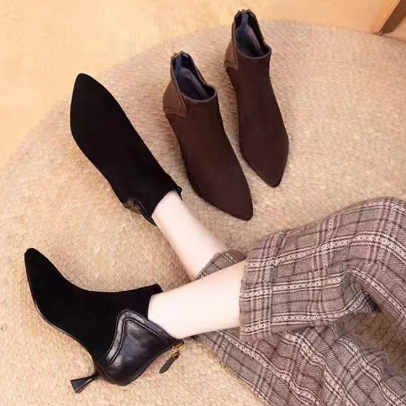 Модные остроносые ботинки из эластичной искусственной кожи, короткие туфли для женщин, элегантные ботильоны на низком каблуке, осенние однотонные женские ботинки