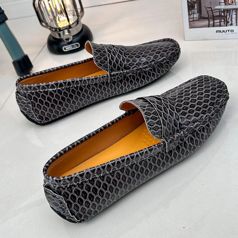 New Loafers Men Handmade Leather Loafer Casual Driving Flats Slip-on Shoes Luxury Comfy Moccasins Black Loafers Shoes for Men