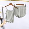 Комплект из 2 шт./компл., шорты на бретельках, комплект с открытой спиной, уютный шикарный однотонный топ на бретельках, шорты, ночная рубашка, домашняя одежда
