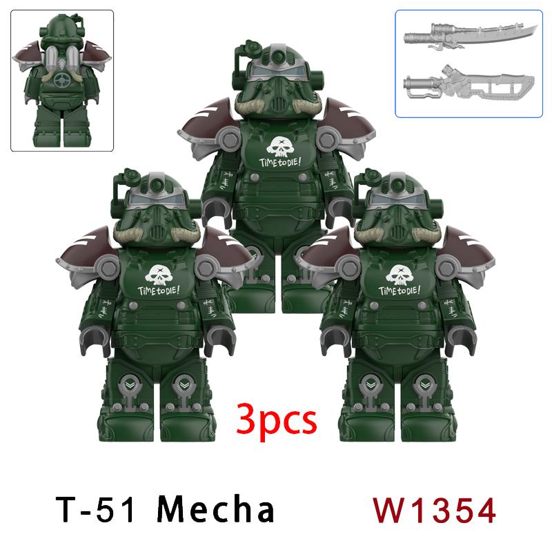3 шт. Военные T51 Броня BOS Солдат Мини Аниме Фигурки Действия fallout Оружие Робот Рыцари Строительные Блоки Кирпичи Игрушки подарки