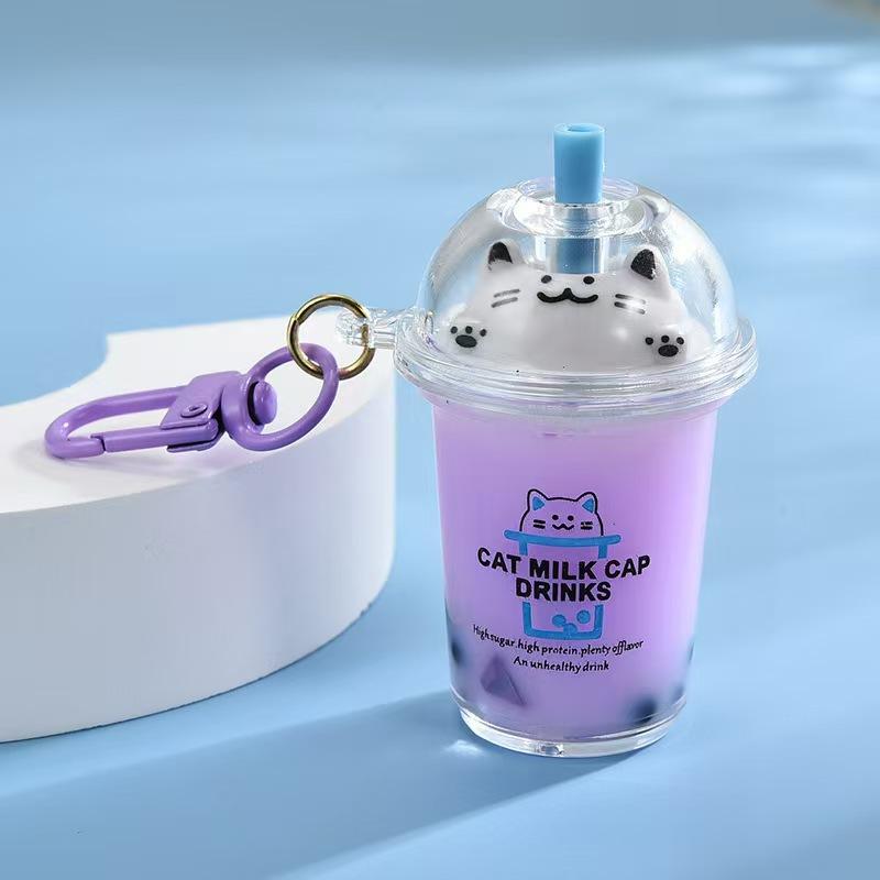 Creative And Cute Milk Tea Cups, Cat's Pearl Milk Tea Keychains, Internet-famous Sand Bottles, Car Key Chains, Bag Pendants