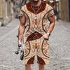 New Men's Tracksuits Vintage Pattern 3D Print Men's Round Neck T-shirt Set Casual Shorts 2 Piece Summer Street Man Clothing