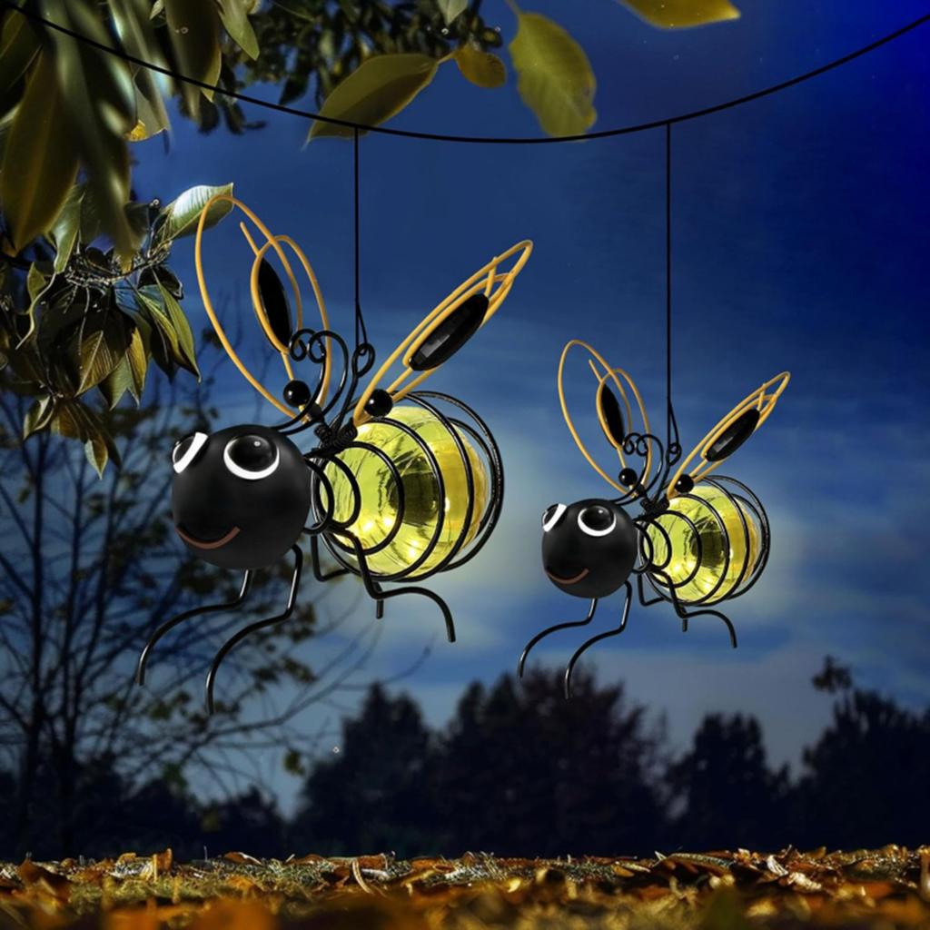 Solar Flying Insects Night Light with Hanging Rope/Hook Metal Lights Outdoor Soft Light Hanging Solar Lamp for Garden Home Decor