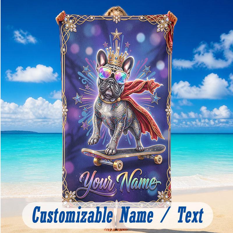 Dog Theme Beach Towel Personalized Custom Name & Text Soft Quick Dry Beach Towel for Swimming Travel
