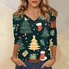 Women's T Shirt CHristmas Print 3/4 Sleeve Daily Weekend Fashion Basic V- Neck Regular Top
