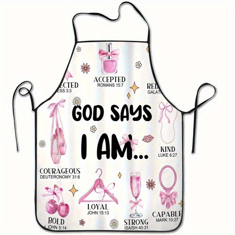1pc "God Says I Am" Inspirational Kitchen Apron - Sleeveless Polyester, Colorful Religious Print, Ideal for Home Cooking Baking