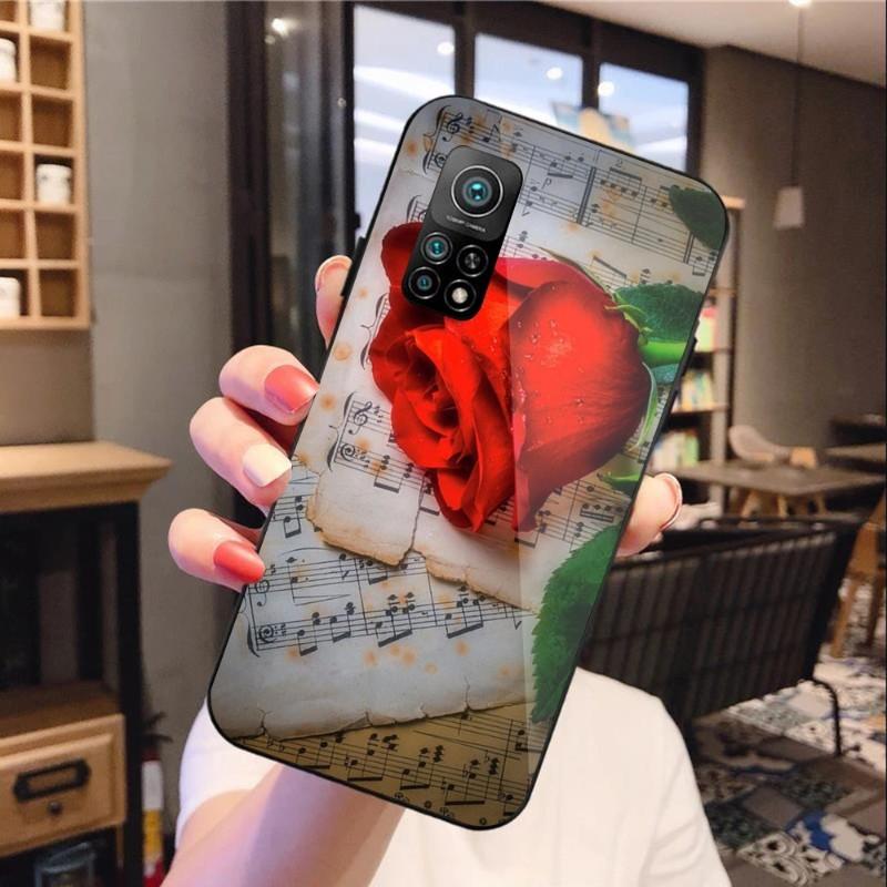 Чехол для телефона с цветком красной розы для Xiaomi 12 11T 10 9 Redmi Note 11 10 10S Pro Redmi 9 9A 8, черный стеклянный чехол для телефона из поликарбоната